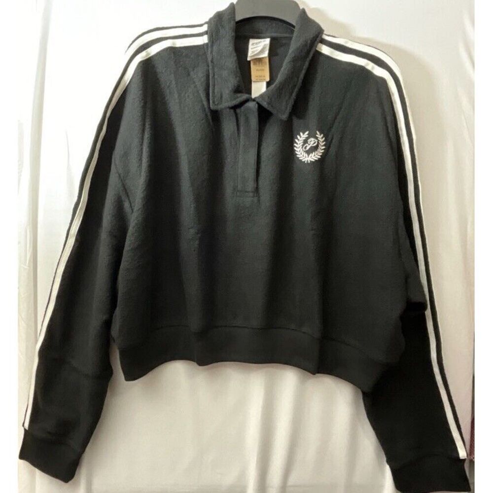 New Pink Women's Reverse Fleece Cropped Polo Sweatshirt Size XXL Black‎